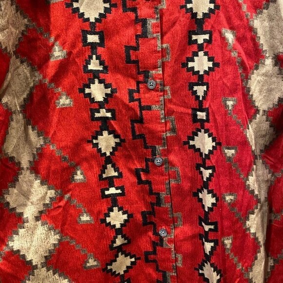 Lauren Ralph Lauren Button Front Shirt Womens Plus 2X Red Aztec Print Cotton - Picture 2 of 5